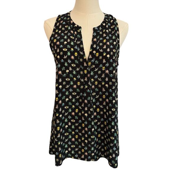 Joie Silk Sleevless Faux Wrap Ruffle Blouse Bees Flowers Honeybees Summer Light - Picture 10 of 11